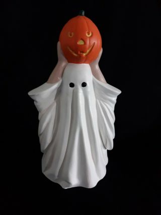 Vintage Byron Mold Halloween Ceramic Ghost And Pumpkin Light Up 8.  5” Tall Figure