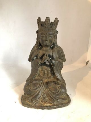 Chinese Bronze Buddha God Deity Guanyin Tara Figure Seated Sino Tibetan Praying