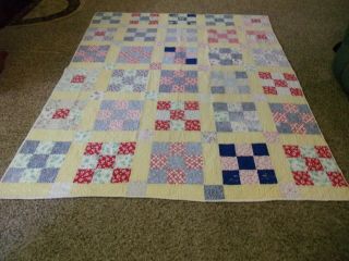 Vintage Handmade Hand - Sewn Quilt Multi Color 65 " X 82 "