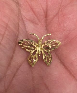 Vintage Solid 14k Yellow Gold Diamond - Cut Butterfly Charm Pendant