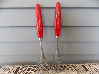 Set Of 2 Vintage Wire Whisks With Red Wooden Handles Siegler Warm Floor Heaters