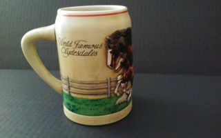 Vintage 1987 World Famous Budweiser Clydesdale Mare & Foal Beer Mug,  Ceramarte.