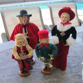 4 Vintage Victorian Era Christmas Carolers 10 - 12 Inches Tall Wooden Base