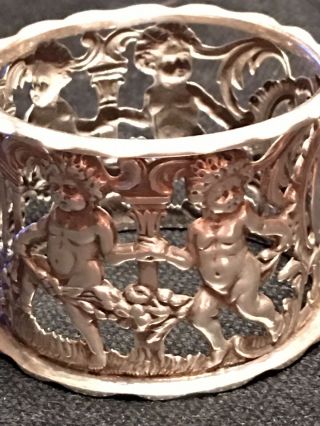 Ornate Antique Victorian Cherubs Puti Solid Silver Napkin Ring 1897 Thomas Hayes