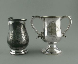 Pair Antique Victorian Rowing Trophy Cups Gainsborough Regatta 1863 & 1864