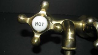 VTG/ANTIQUE CLAWFOOT BATHTUB BRASS FAUCET With PORCELAIN HOT And COLD HANDLES 3