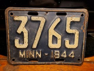 Vintage Minnesota 1944 4 Digit License Plate 3765