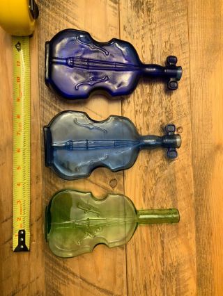 Vintage Cobalt 2 Blue Glass Base Cello Violin Shaped Bottle 1 Green