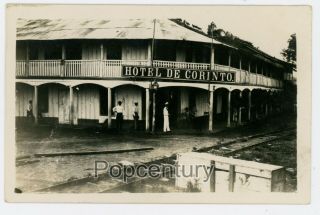 Vintage Postcard Rppc 1910s Nicaragua Corinto Hotel Railroad Us Navy Photograph