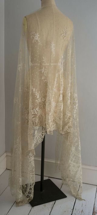 285 cms antique wide Brussels applique lace skirt flounce 2