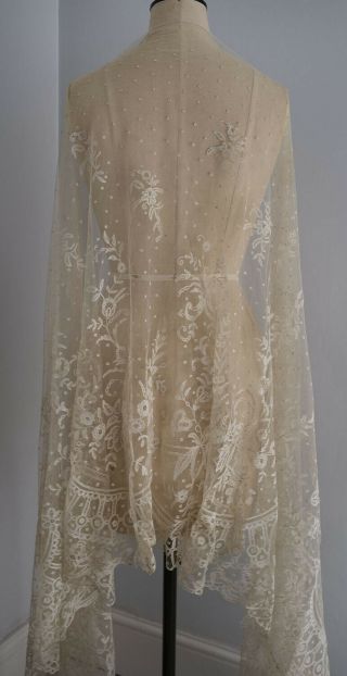 285 cms antique wide Brussels applique lace skirt flounce 3
