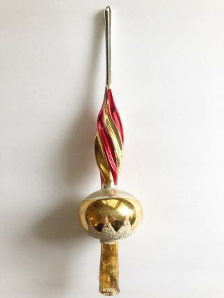 Vintage Mercury Glass Finial Christmas Tree Topper Poland Red Gold Snow Glitter