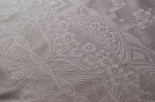 Antique/vintage White Damask Linen Tablecloth Art Nouveau Design 55 " Sq T42
