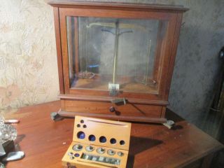 Antique Scientific Instruments Bar Scale In Wooden Box With Weights