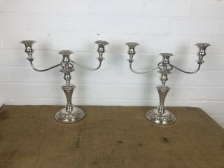 Antique Hand Chased Silver Plate On Copper Candelabras Candlesticks