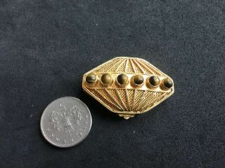 Antique Or Vintage Chinese Silver Gilt Pill Box With Tigers Eye 2