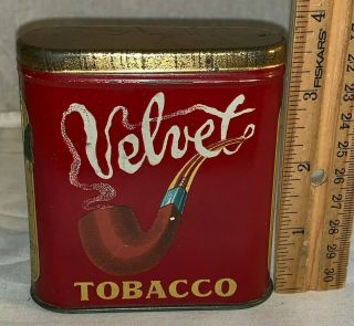 Antique Short Velvet Tobacco Tin Litho Vertical Pocket Can Vintage Pipe Smoking