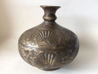 Antique North Indian Engraved Brass Chambu Lotas Vase