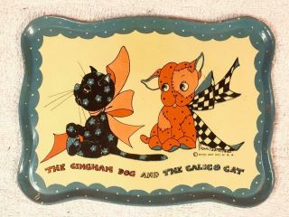 Vintage 1950s Tin Litho Ohio Art 15 Piece Tea Set,  The Gingham Dog & Calico Cat