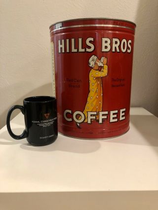 Vintage Hills Brothers Big 15 LB Coffee Can Tin with lid 1939 Tasting Arab logo 3