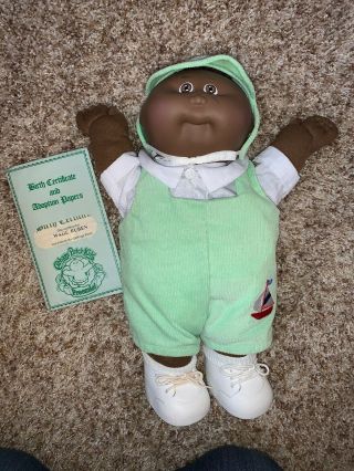Vintage Cabbage Patch African American Boy Cpk Doll Tagged Outfit Shoes Hat