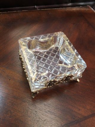 Lead Crystal Ashtray With Metal Stand - Pipe,  Cigars Or Cigarettes - Heavy