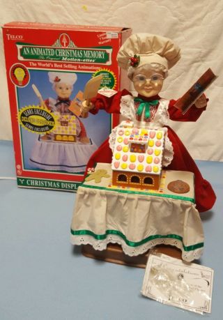 Vintage Telco Motionette Animated Lighted Mrs Santa Claus Gingerbread House 1995
