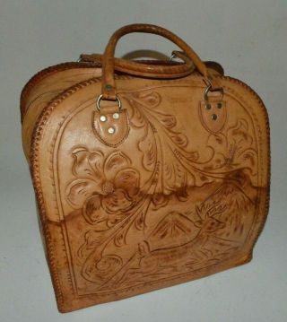 The Ultimate Vintage Rockabilly Hand Tooled Leather Bowling Bag Purse