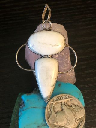Vintage Native American White Buffalo Turquoise Sterling Silver Pendant 6g