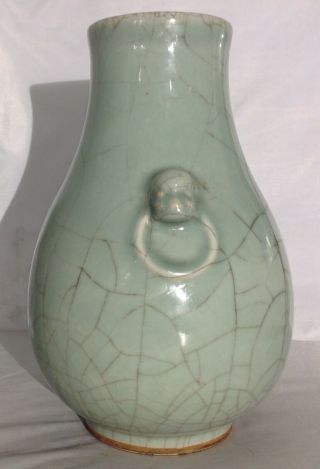 LARGE & 19th c Antique Chinese guan crackle celadon porcelain hu vase 2