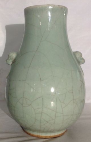 LARGE & 19th c Antique Chinese guan crackle celadon porcelain hu vase 3