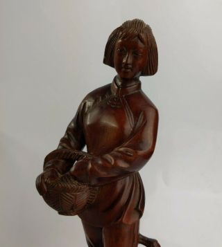 Chinese Cultural Revolution carved hard wood Figure of a woman feeding Geese 2