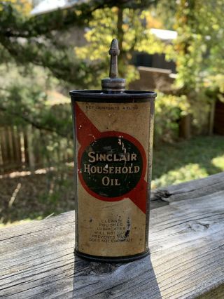 Rare Vintage 1930s Sinclair Household Lead Top Handy Oil 4 Oz Metal Can Gas Sign