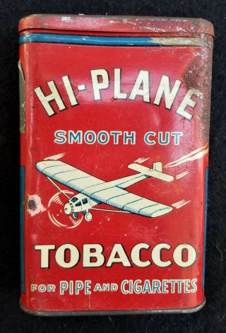 Vintage Hi - Plane Pipe And Cigarette Vertical Pocket Tobacco Tin