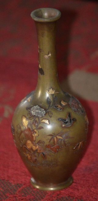 Antique Japanese Meiji Bronze/mixed Metal Vase