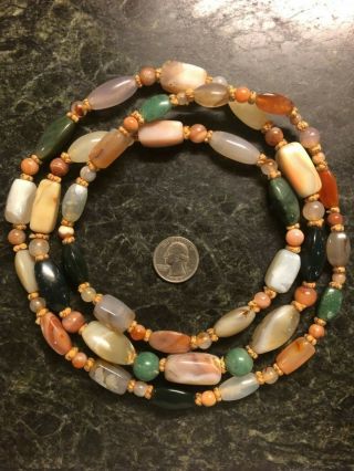 Vintage 50 " Long Hand Knotted Multi Stone Necklace From India