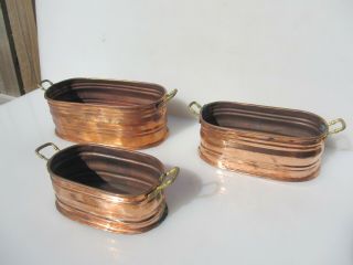 Vintage Copper Trough Tub Planter Plant Pot Antique Old Urn Brass Handle Set