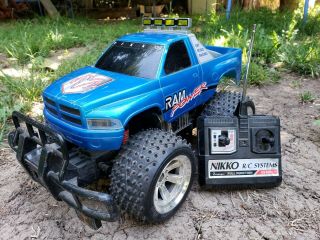 Vintage Nikko Rc Dodge Ram Monster Truck,  Remote,  Battery,  Charger -