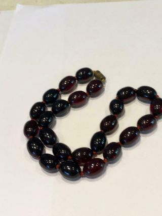 Antique Edwardian Cherry Red Amber Bead Necklace C.  1900