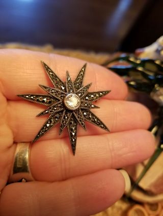 Vintage Judith Jack 925 Sterling Silver Marcasite Star Brooch Pin