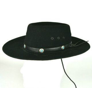 Vintage Lancaster Made In Usa Black Stiff Wool Gaucho Cowboy Boys Fedora Hat Xs