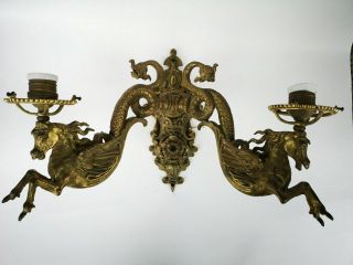 French Bronze Horse Empire Style Wall Sconce Chandelier