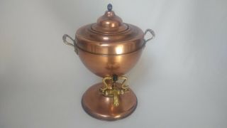 Stamped Edwardian Antique Copper Samovar Tea Urn,  Brass Tap,  Wooden Handle Lid