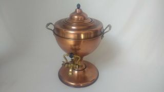 Stamped Edwardian Antique Copper Samovar Tea Urn,  Brass Tap,  Wooden Handle Lid 2