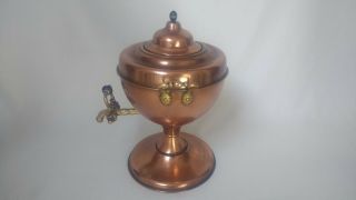 Stamped Edwardian Antique Copper Samovar Tea Urn,  Brass Tap,  Wooden Handle Lid 3