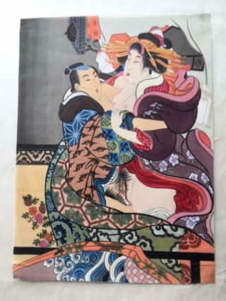 Shunga,  6 Japanese Wood Block Prints On Silk,  8x10 1/2 "