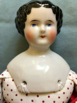 Antique 1860 ' s Civil War China Doll Flat Top Child Face 15 