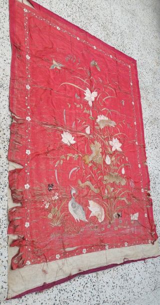 Antique Chinese Silk Embroidery Phonies Bird Butterflies Floral Republic Textile