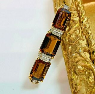 Vintage Christian Dior Amber & Clear Crystal Rhinestone Open Back Bar Pin Brooch