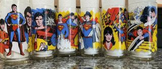 Set Of 6 Vintage 1978 Superman The Movie Pepsi Tie - In Glasses Dc Comics